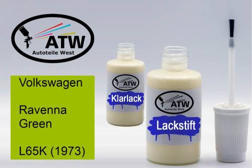 Volkswagen, Ravenna Green, L65K (1973): 20ml Lackstift + 20ml Klarlack - Set, von ATW Autoteile West.